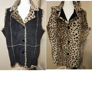 Reversible Black Suede and Leopard Animal Print Vest Ladies Large